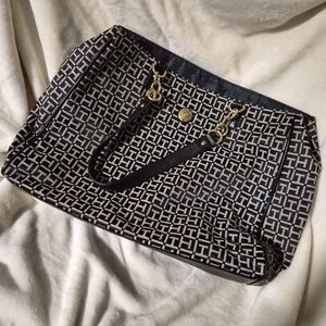 Tommy Hilfiger Black & White Monogram Tote with Gold Hardware